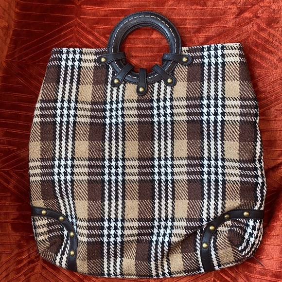 Houndstooth and plaid handbag with vegan leather - Picture 3 of 4